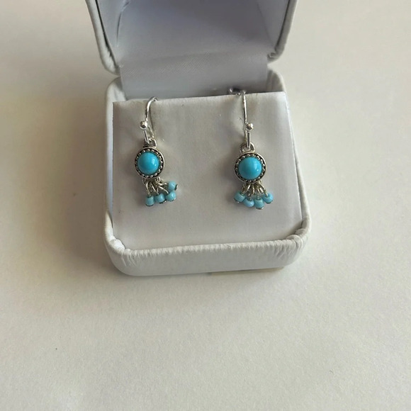 3/$20 Turquoise Teal Beaded Small Silver Tone Dangling Drop Earrings - Picture 1 of 3